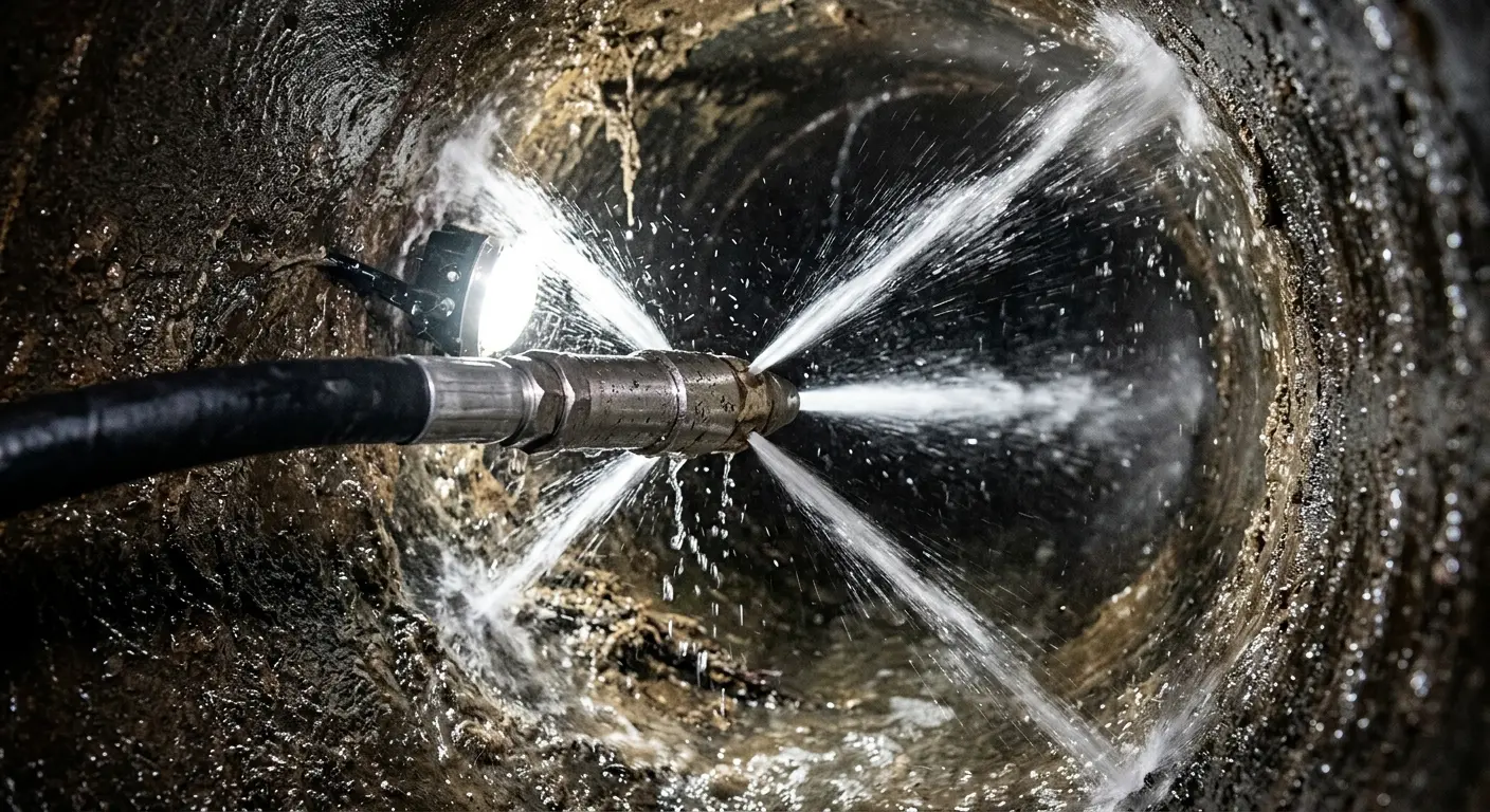 High-pressure hydro jetting nozzle cleaning sewer pipe for Storm Drain Cleaning in Guadalupe